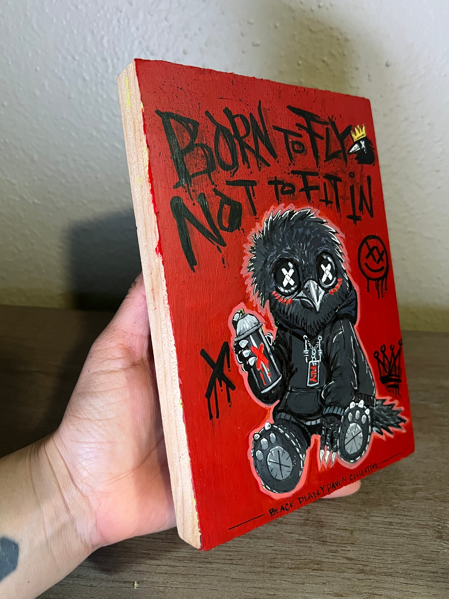 Born to Fly – Original Raven Graffiti Art on Wood