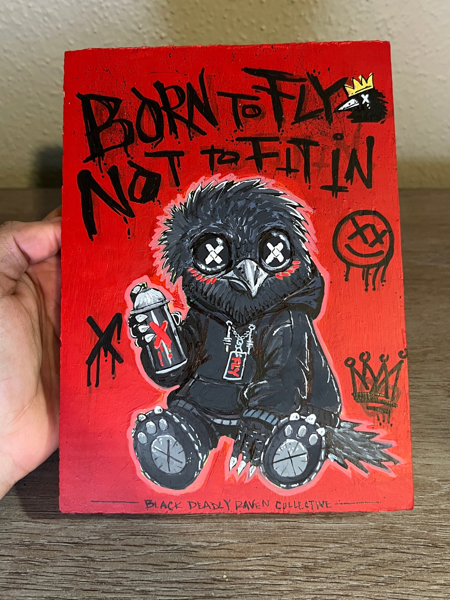 Born to Fly – Original Raven Graffiti Art on Wood