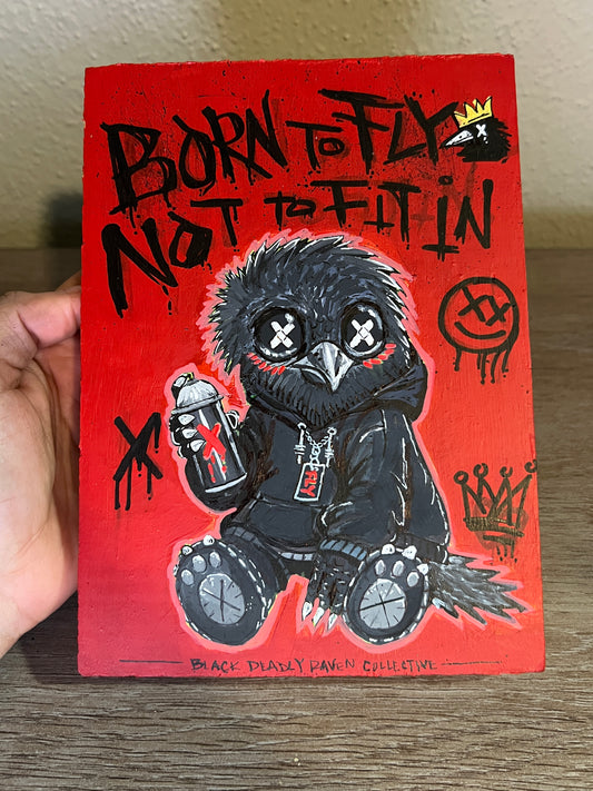 Born to Fly – Original Raven Graffiti Art on Wood